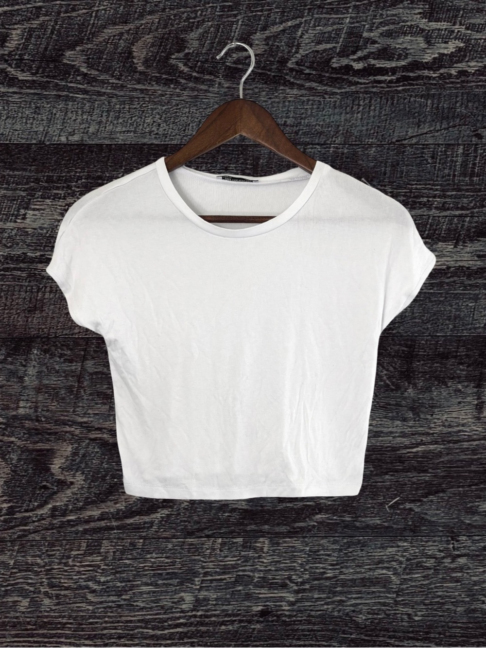 Zara White Crewneck Short-Sleeve Crop Top